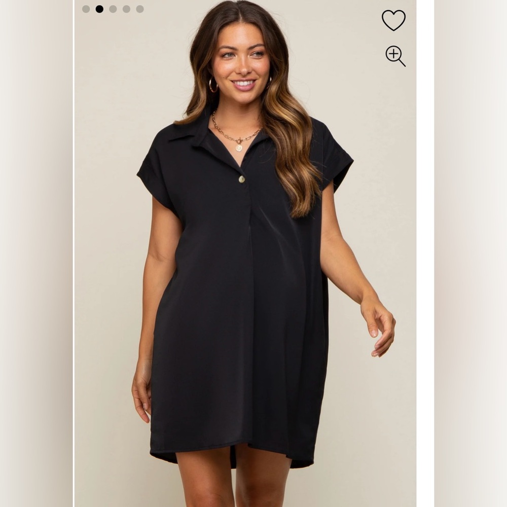 Pink blush maternity collared, button front dress